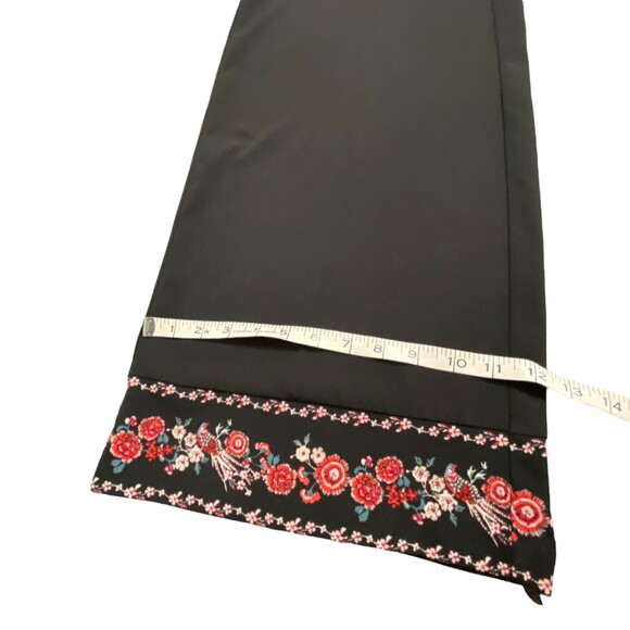 New York & Co Wide Black Floral Trim Leg Pants Palazzo Wide Pockets S Small - Picture 9 of 10